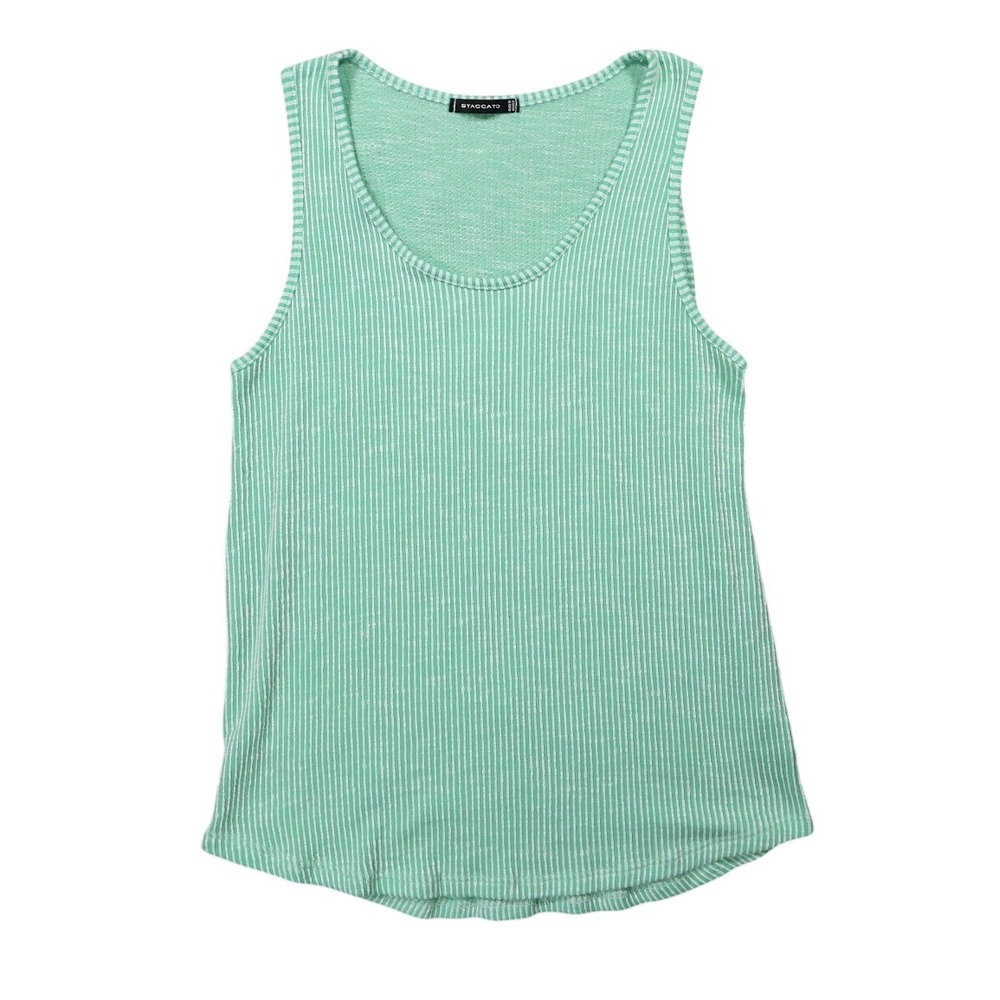 Staccato Tank Top Womens Medium Green Excellent Striped Ribbed Knit 1390W